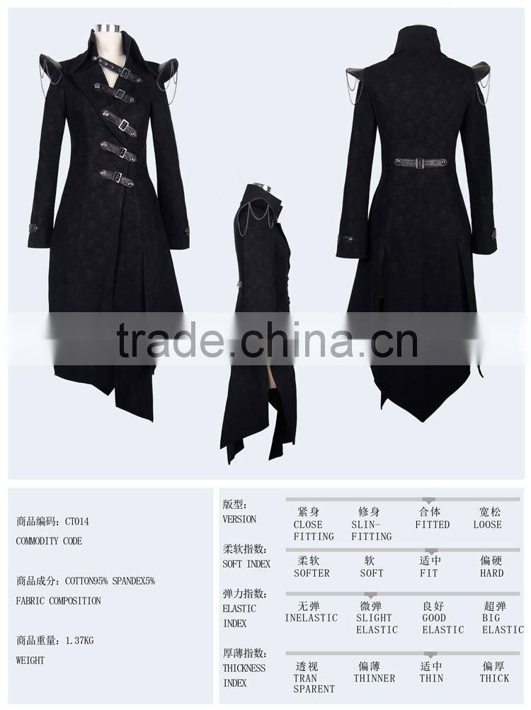 Devil fashion 2015 PUNK gothic long coat black jacket made in China CT014