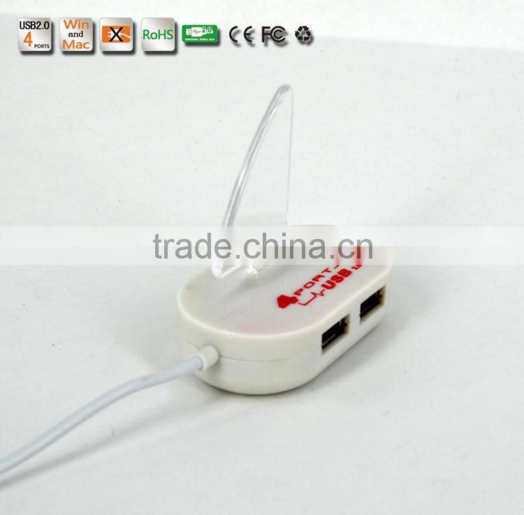 High quality Blue led Mini 4 Port HUB High Speed USB 2.0 Splitter Adapter Hub with Cable For Macbook PC Laptop