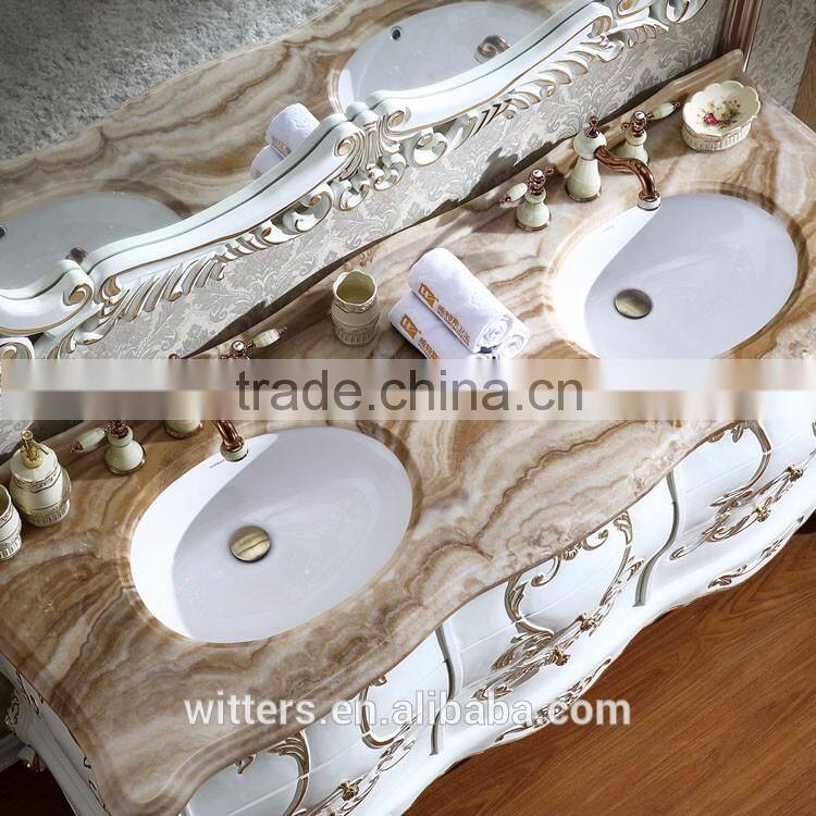 WTS-806BO Italian double rubber solid wood bathroom vanity cabinets with Amber jade top