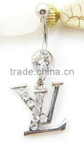 Shinning navel ring 316L steel letter crystal belly button rings body piercing jewelry