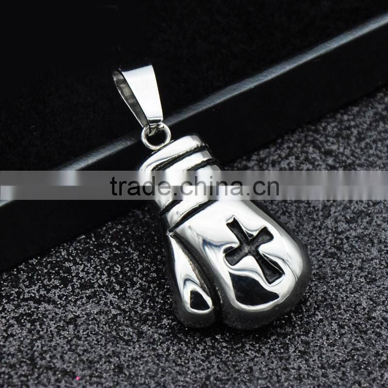 316l stainless steel pendant necklace high polished Boxing gloves necklace enamel black cross charm necklace