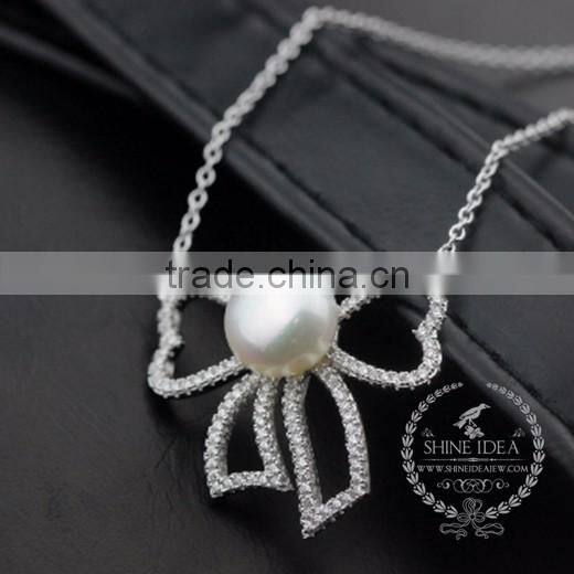 925 sterling silver hollow bowknot with pearl creative pendant necklace fashion women necklace jewelry 6360467