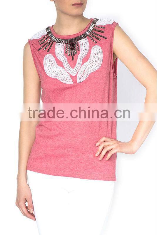 Tops Women wholesale Beaded Sleeveless Tops For women 2016 design SHK059