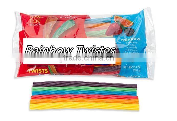 sweet&sour flavour long colorful twizzlers rainbow twists soft jelly candy