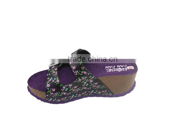 2015 Summer leather buckle cork outsole ladies fancy sandal