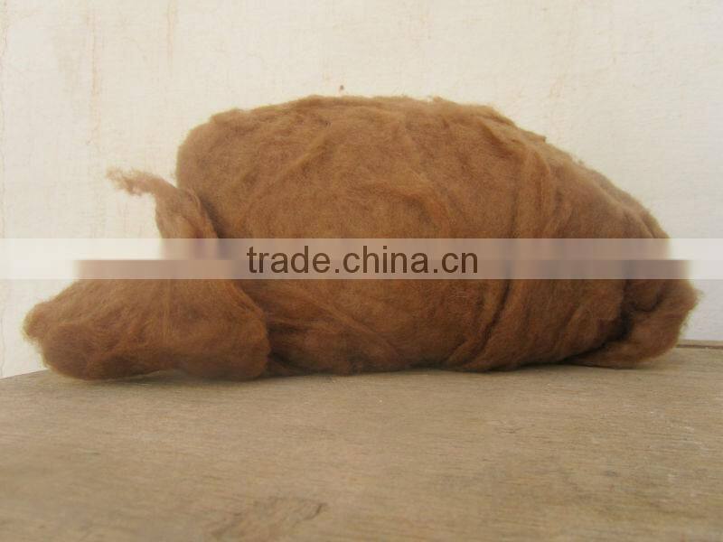 HOT!!! sheep cashmere and the polyester/acrylic blend fiber19.5-22mic & 40-50mm, dyed brown color