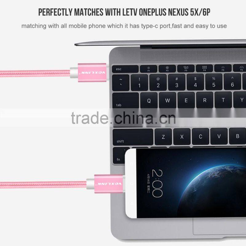 Voxlink 1m TYPE-C Male to Male Mobile Phone Data Cable Charging Cable Nylon Braided Metal Wire Type C to Type C Cable