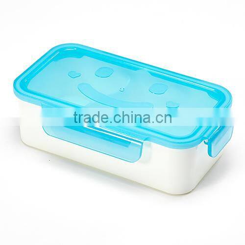rectangle smily face designed lunch box/eco fresh box with lock-blue