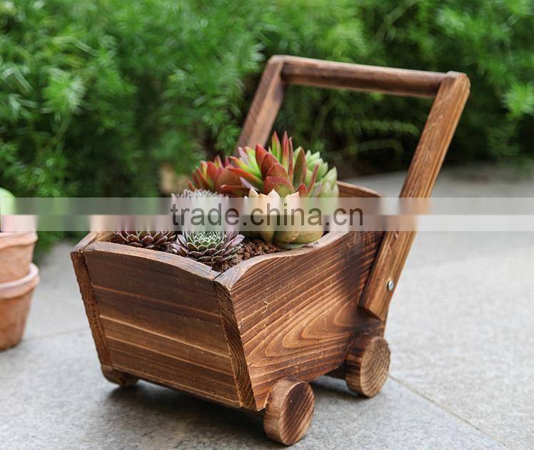 indoor small cart wooden flower pot