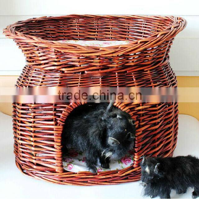 Cheap luxury round house rattan cat house with cotton mat