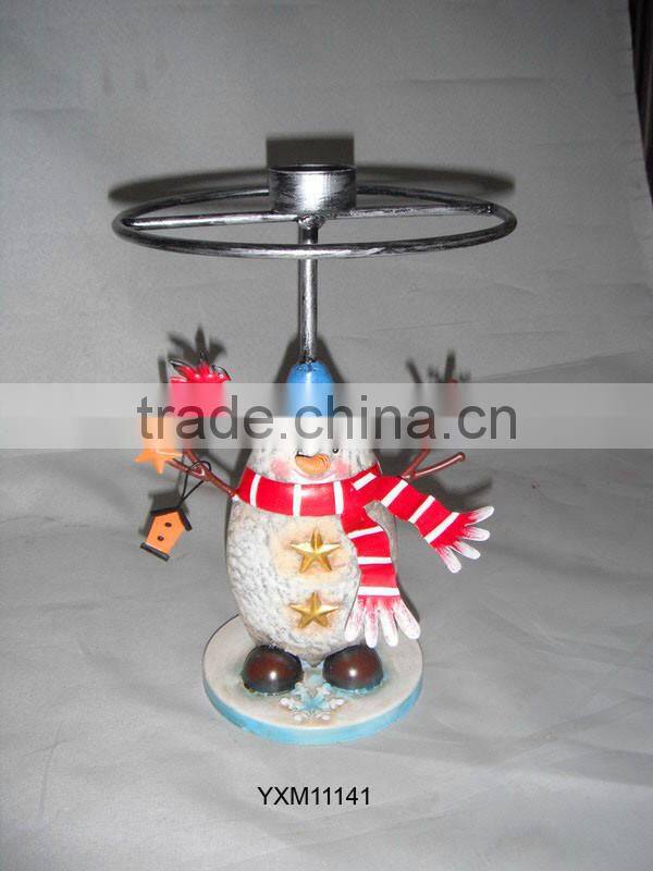 speicial design handmade snowman candle holder indoor decoration metal handicraft