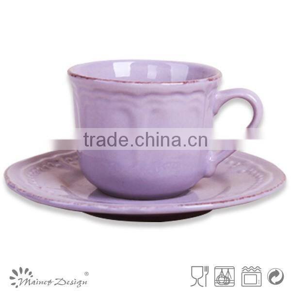 Ceramic Embossed Cup and Saucer high quality embossed cup and saucer