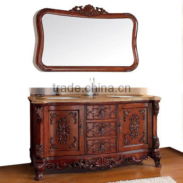 Italian Neo Classic White and Golden Custom Solid Wood Single Basin Bathroom Cabinet with White Marble Countertop BF12-06134a