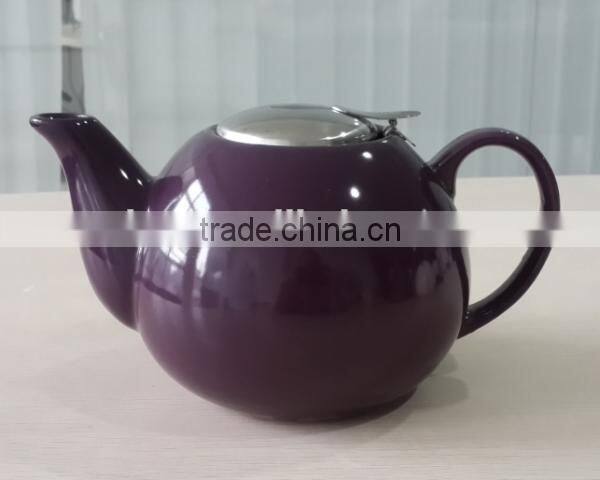 BTHJC-7 2014 design ceramic color teapot with S/S lid and strainer