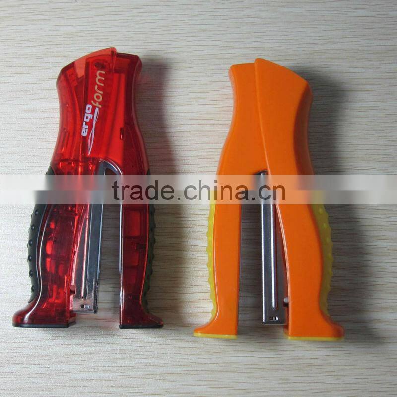 2015 hot sale plastic full strip stand up stapler office fancy stapler