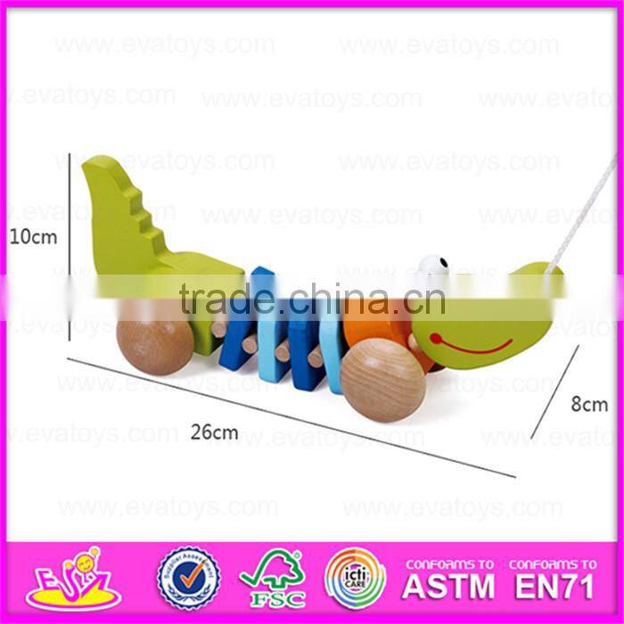 Handmade Wooden animal crocodile pull toy,Wooden Baby Push and Pull crocodile toy W05B105