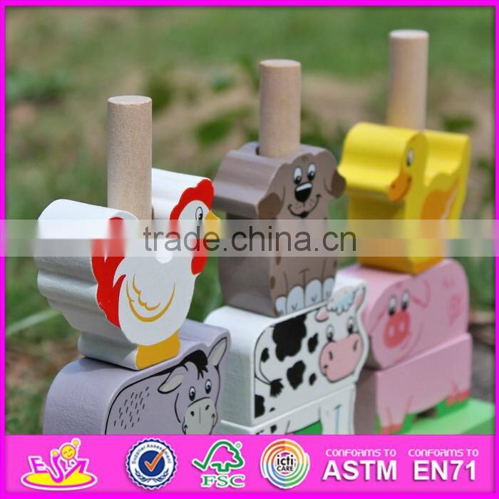 2016 new design educational animals wooden stacking toys for toddlers W13D126