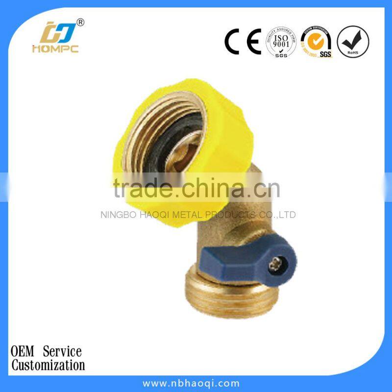 Brass 45 Degree Garden Hose Elbow With Shut Off Valve