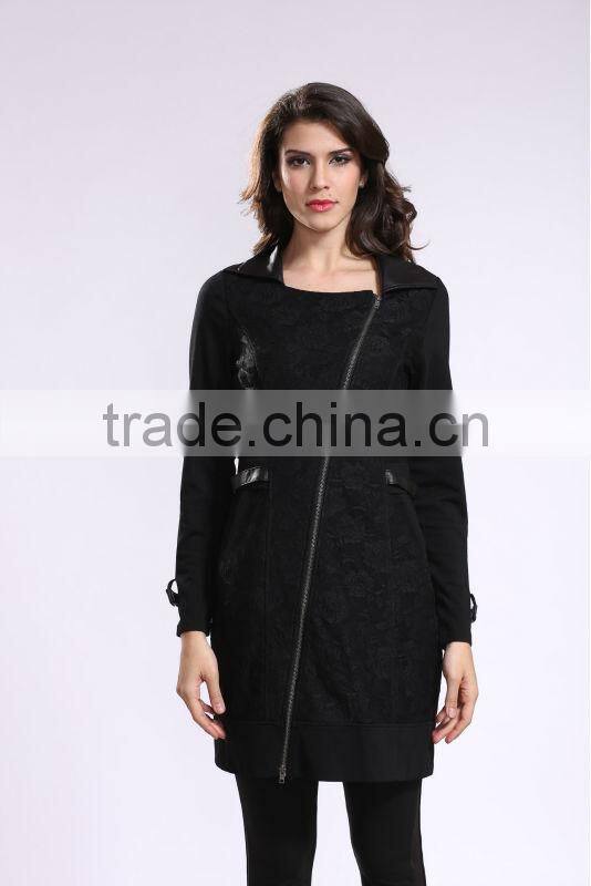 2014 New Fashion Ladies' Long Coat Asymmetrical Zipper Design Women Winter Overcoat