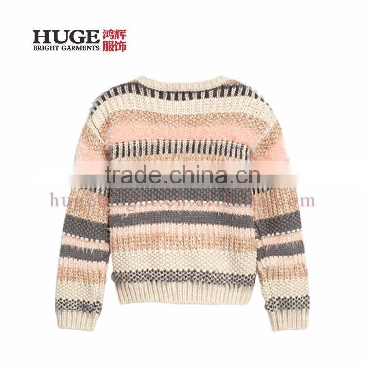 Long Sleeve Comfortable Multi Stripe Fluffy Children Sweater