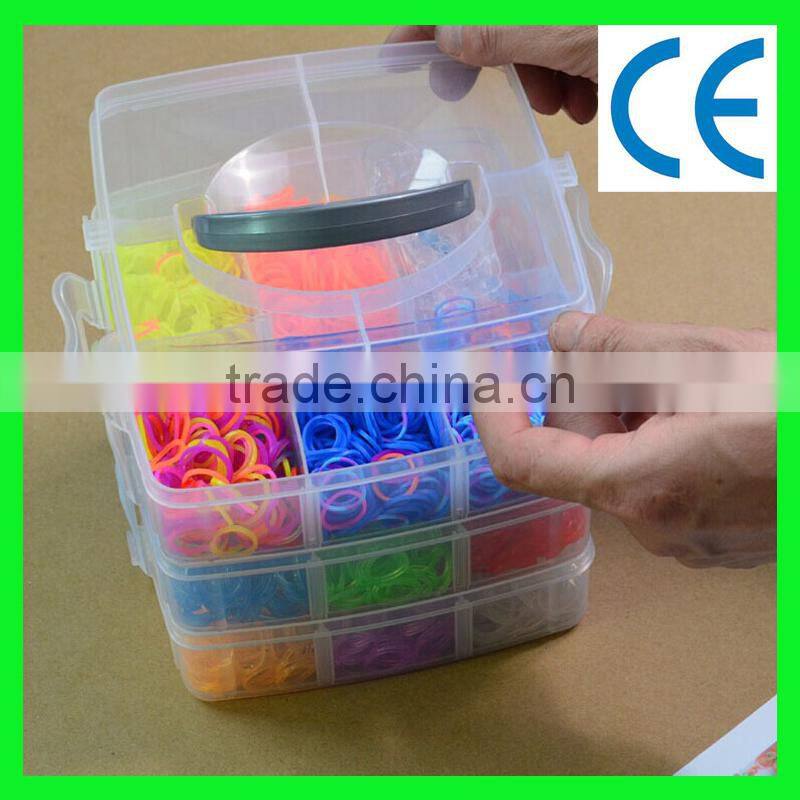 rainbow color silicone band loom kits/ DIY rainbow rubber band bracelet /colorful latex free loom bands