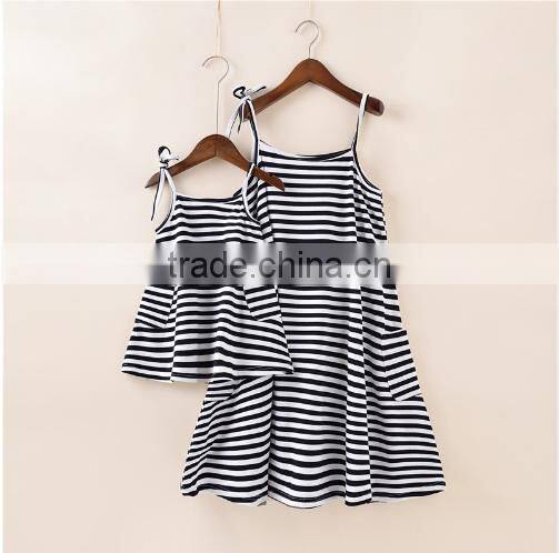 Fashionable wholesale girls clothing stripe tassles designer one piece mother daughter matching western style dress