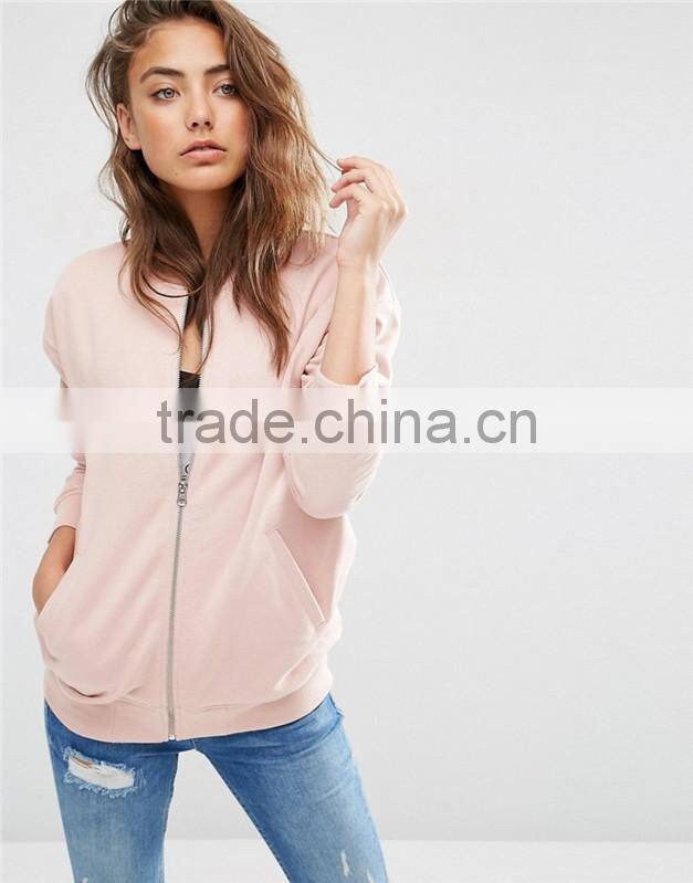 Cheap price women solid color bomber jacket in jersey