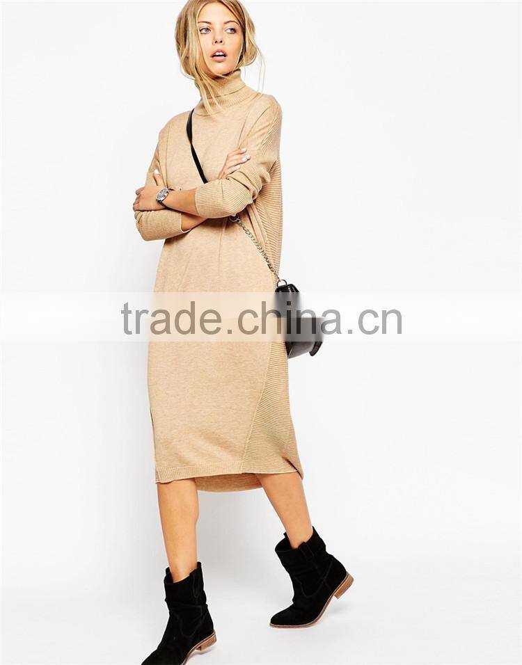 Ladies autumn midi jumper dress with roll neck ladies' long dress
