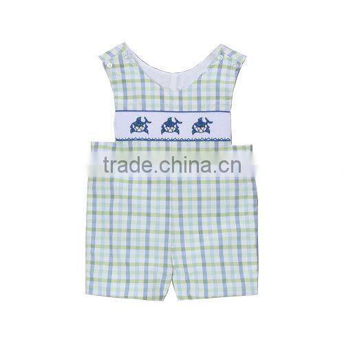 Blue Plaid Smocked Shark Attack Shortall