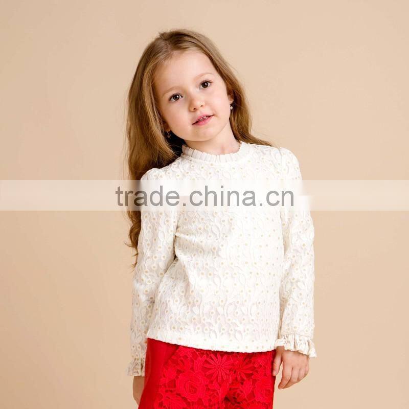 Wholesale Girls Long Sleeve Lace t Shirt With Flower Pattern Fleece Lining Shirt Designs For Girls