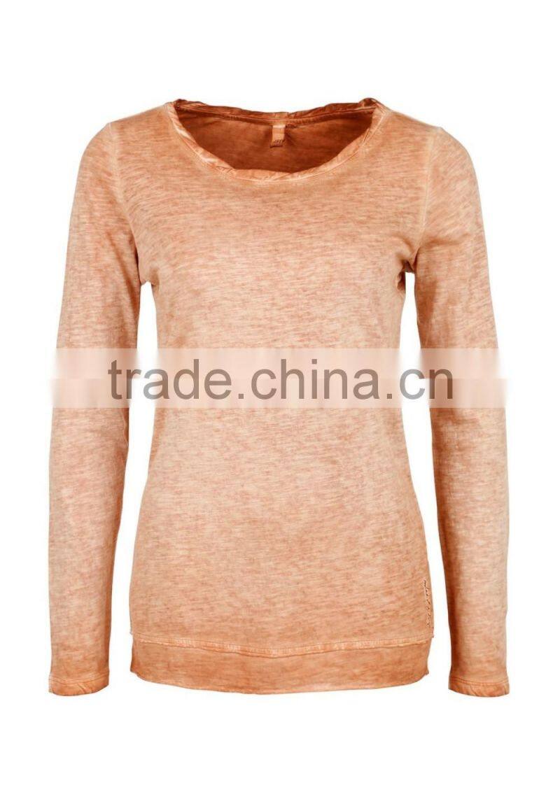 Women's long sleeve 100% cotton acid wash vintage t shirt