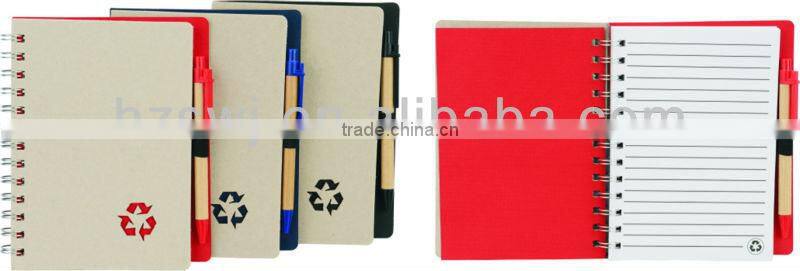 Hard kraft paper cover spiral winding notebook 70grams 80sheets 18*14cm with paper pen with recycle cutout logo