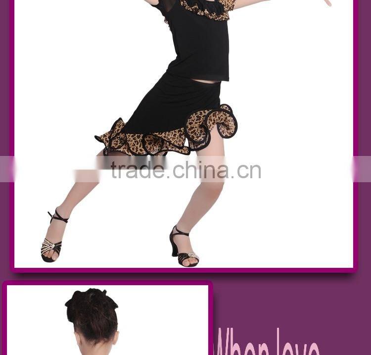 2016 Children Girls Ballroom Performance Latin Dance Skirt Kid Suit Unequal Leopard Dance Dress