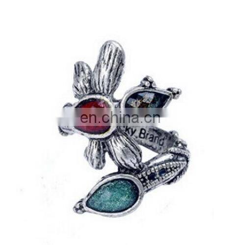 Fashion New Personality Vintage Colorful Gem Leaf Women's Alloy Finger Ring