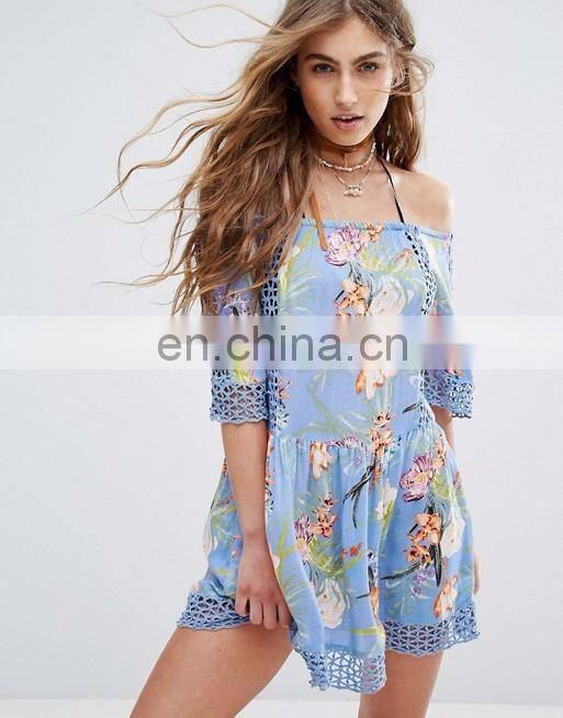CH317 Summer Hot Womens Floral Print Sexy Off Shoulder Beach Dress