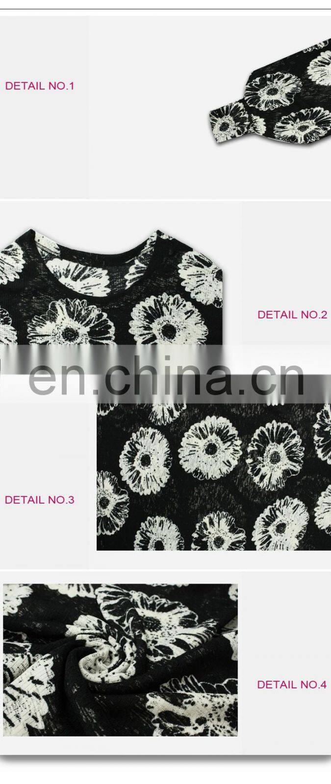 OEM Floral Print Clothing Mesh Causal Plus Size Women T-Shirt