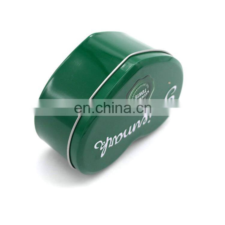 Small cute metal tin box for chocolate candy with embossed logo