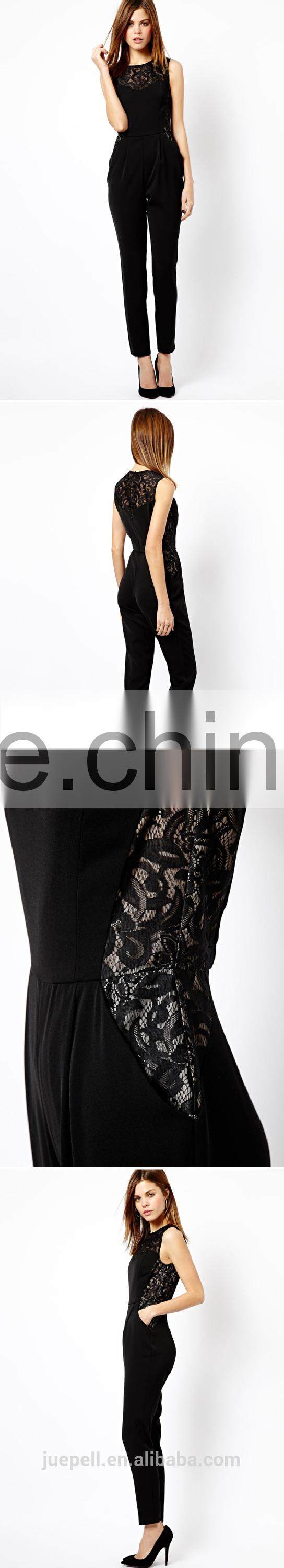 Black lace and chiffon sexy jumpsuite for women and sexy ladies OEM