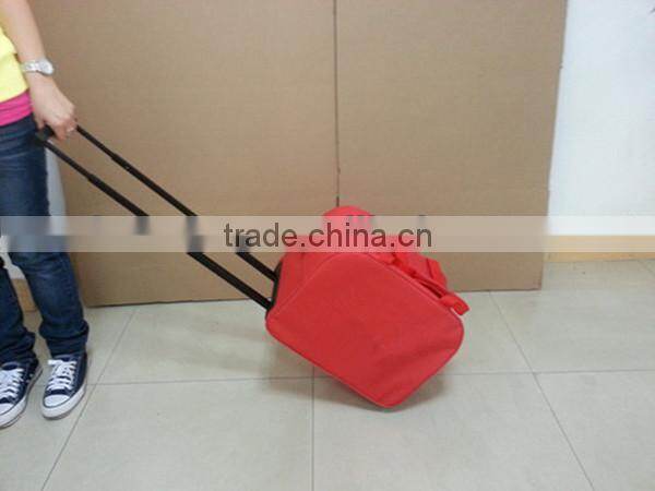 2014 hot red trolley cooler bag with wheels