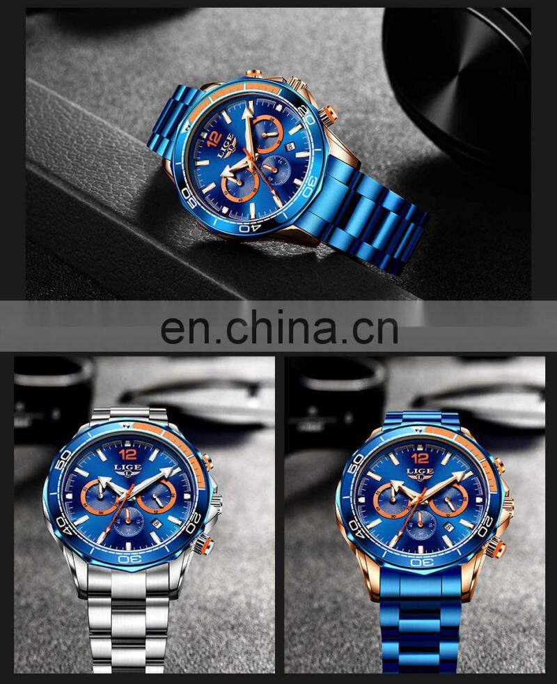 LIGE 8933 Fashion sport for man Waterproof Stainless Steel Quartz Watch luxury mans watch perfect Watch Online