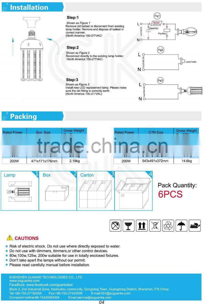 UL SAA led 400w metal halide replacement 200w led street lights