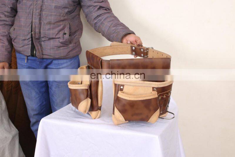 High Quality Heavy Duty Leather Tool Bag Pouch with Belt for Carpenter/ Electrician/ Handyman's Work Tool Bag pouch
