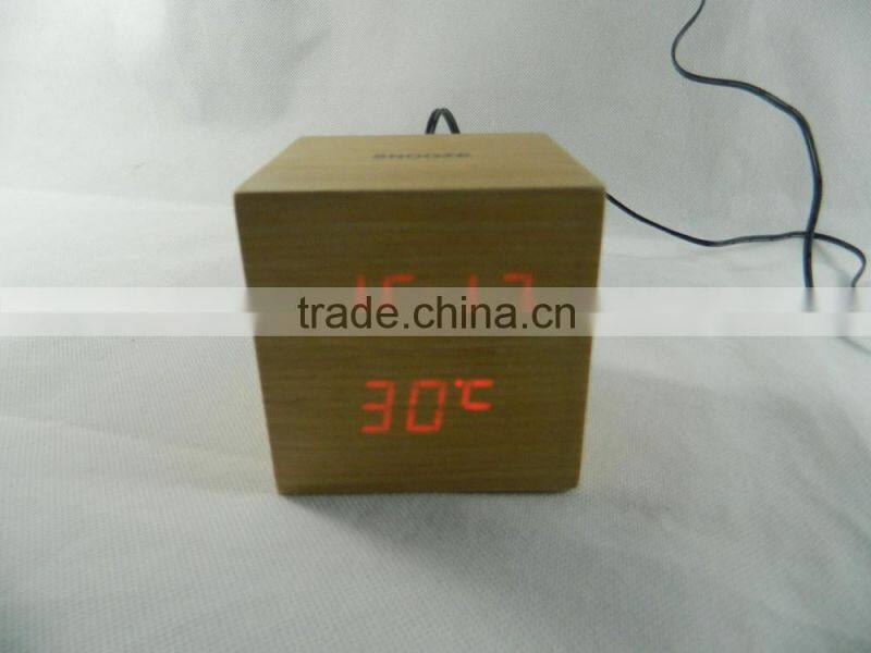 WL0623T Nature Wood LED Digital Touch Snooze Multi Function Art Clock