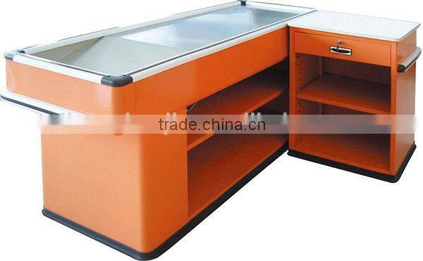 supermarket checkout counter with conveyor belt