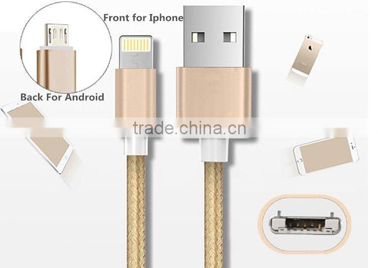 hot products wholesale high speed braided 2 in 1 charging data micro usb cable