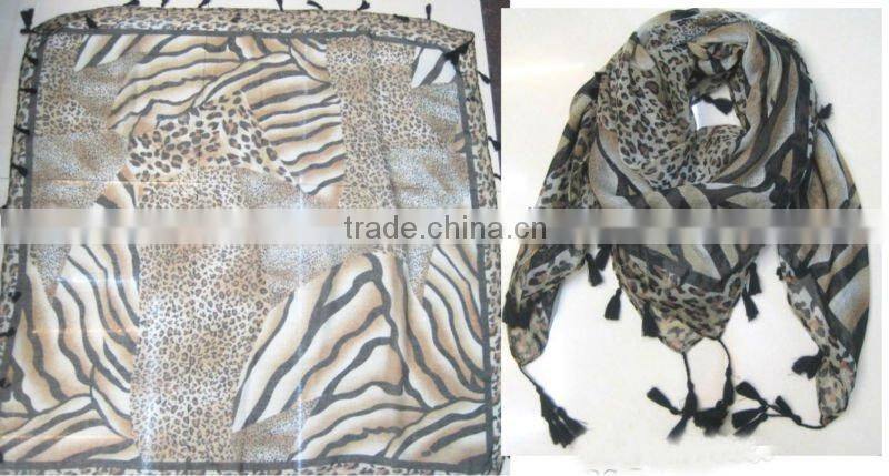 square scarf with pompom tassel zebra printed scarf
