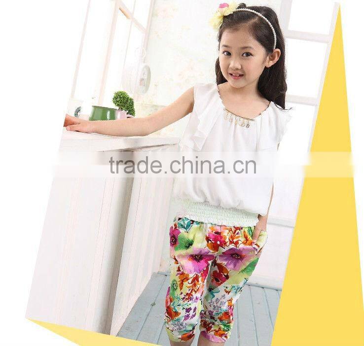 2013 summer new arrvial, teen girl chiffon clothes set, 7 to 12Y fashion girl suits