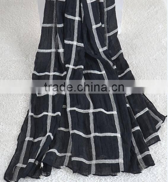 Wholesale Spring Plaid Checked Embroidery Cotton Shawl Scarf
