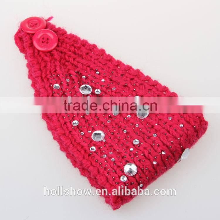 Wholesale Rhinestone Girl Hairband Headwrap Wool Knit Crochet Fashion Women Headband