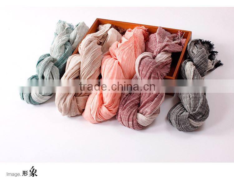 New Arrvial Korean Fashion Wrinkle Woven Striped Woman Linen Scarf